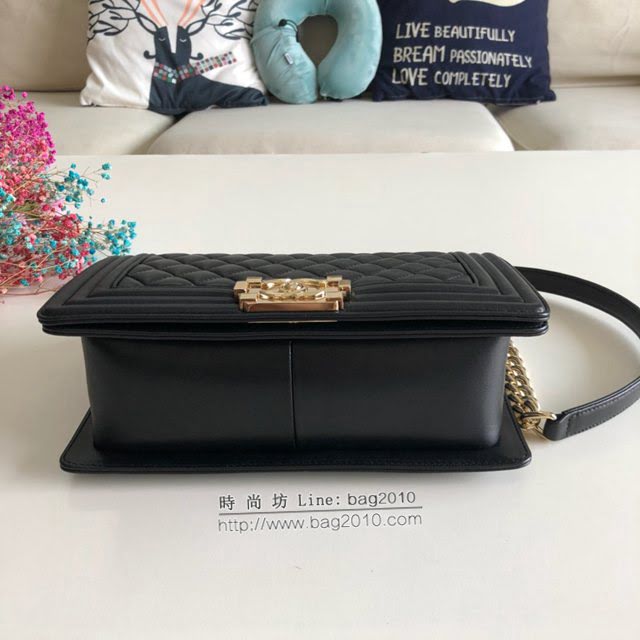 Chanel女包 香奈兒專櫃經典款菱格boy包 Chanel小羊皮鏈條女包 67086黑色  djc4216